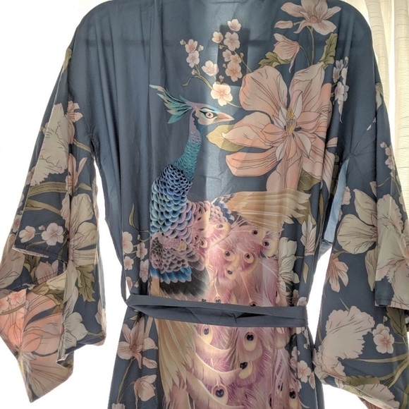 🌸nwot🌸 Vintage Inspired Boho Gypsy Floral Peacock Waterfall Spell Kimo - Picture 15 of 17